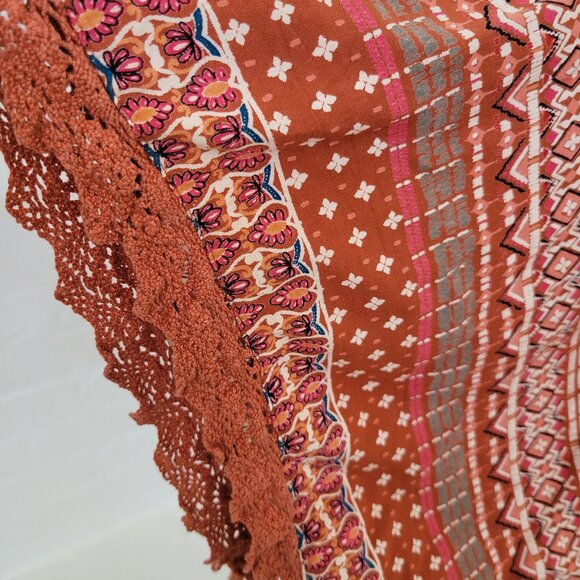 Angie Womens Kimono Duster Small Long Rust Orange Red Floral Polka Dot Pattern - Picture 5 of 10